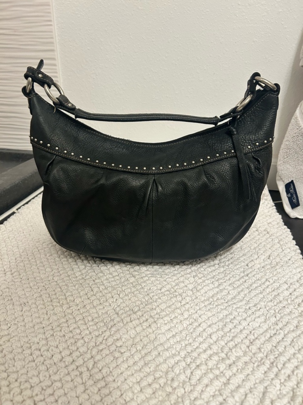 Fossil Black Leather Stud-Trim Hobo Bag - Picture 2 of 6